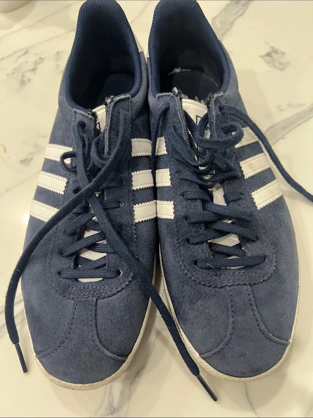 adidas Navy Suede Sneakers with White Stripes